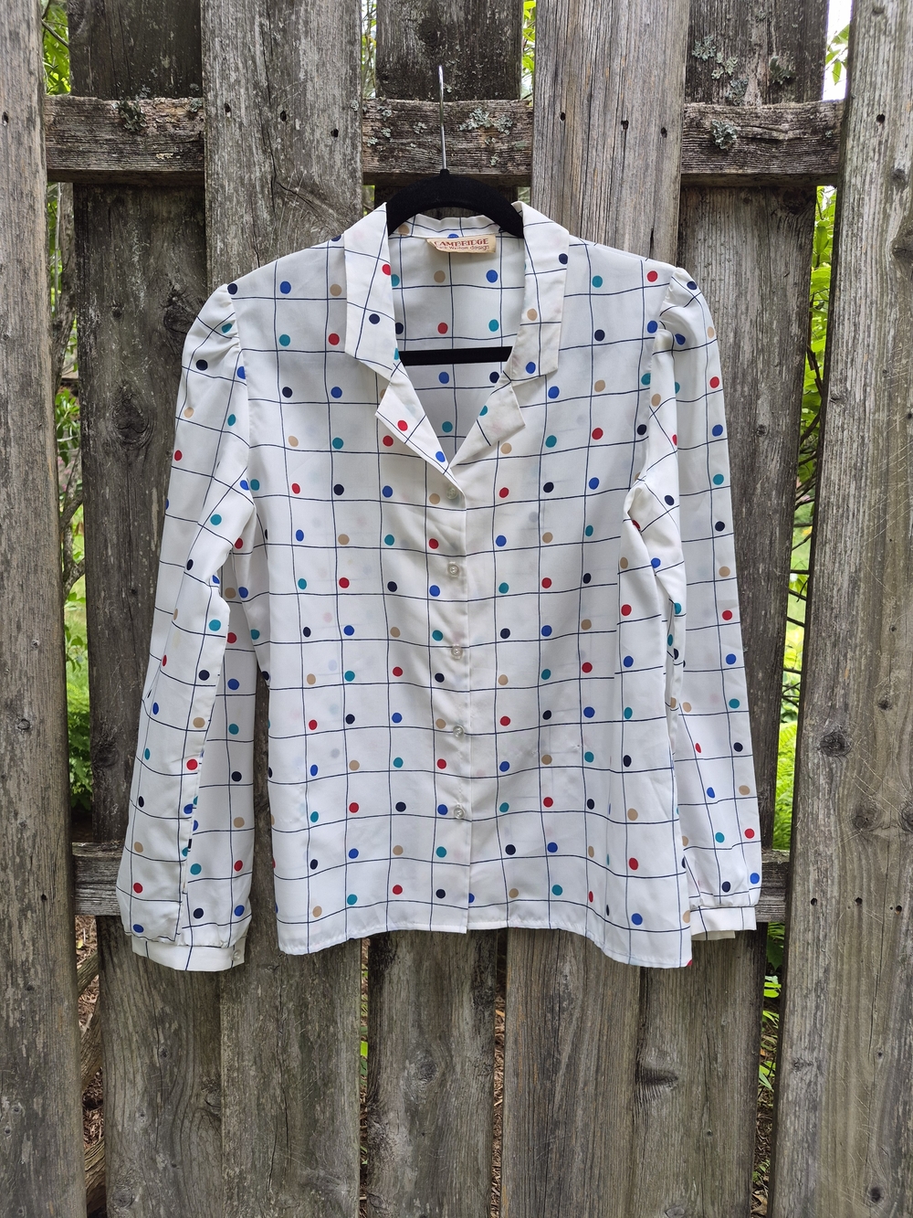 Vintage Cambridge Grid Print Button Down Shirt with Multicolor Dots
